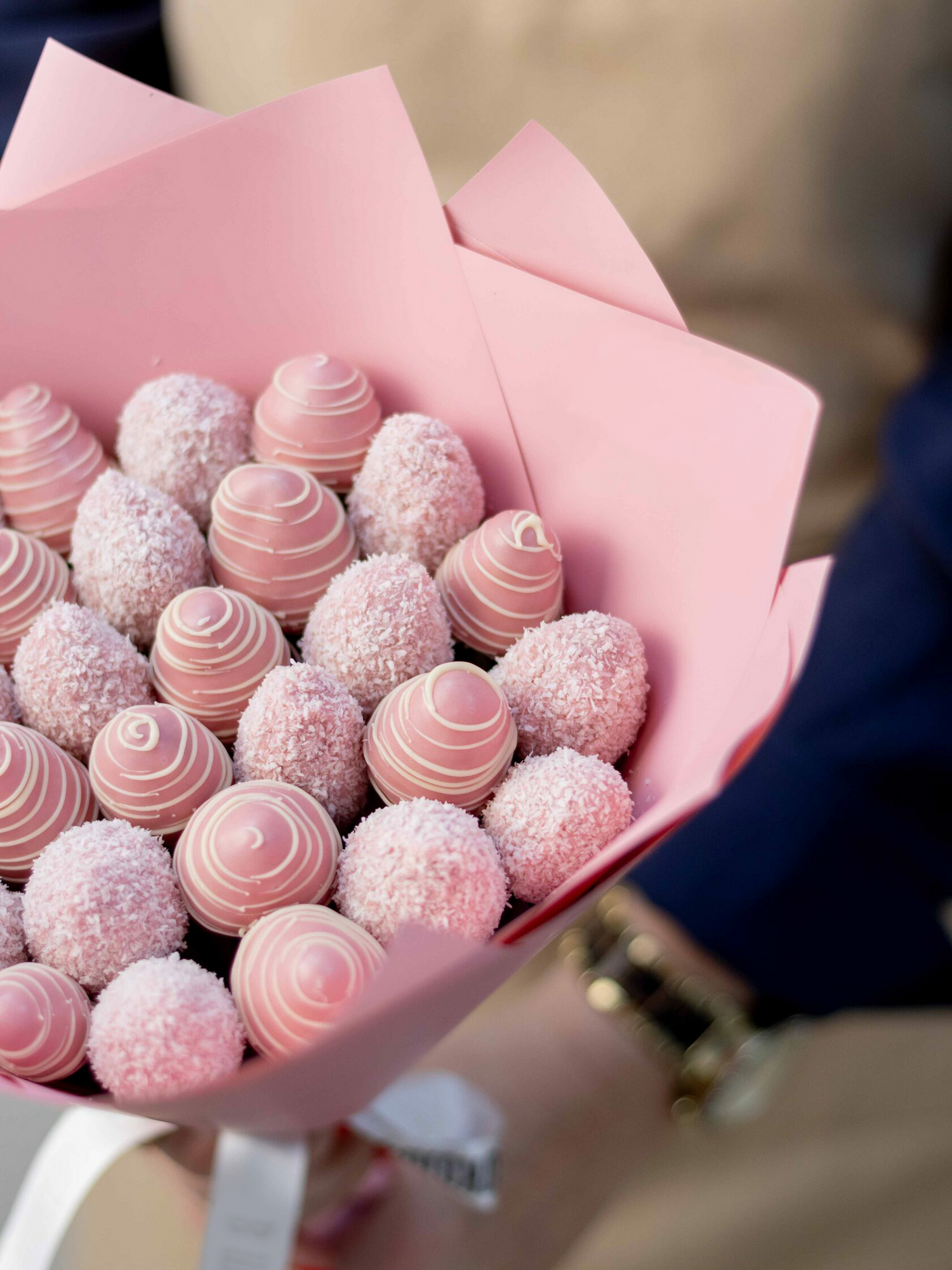 Handcrafted chocolate covered strawberry bouquet with fresh berries and gourmet chocolate